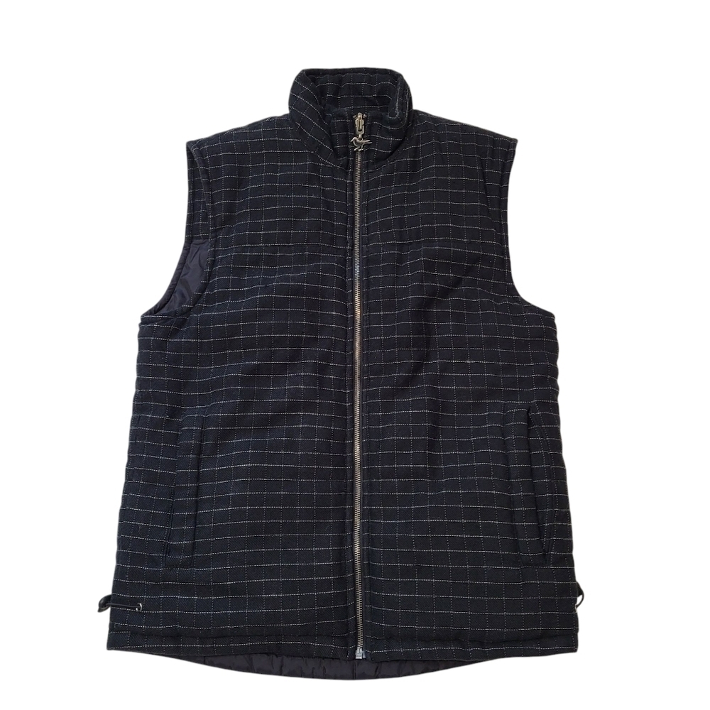 Modern Amusement Black Windowpane Check Reversible Zippered Vest Mens Size S